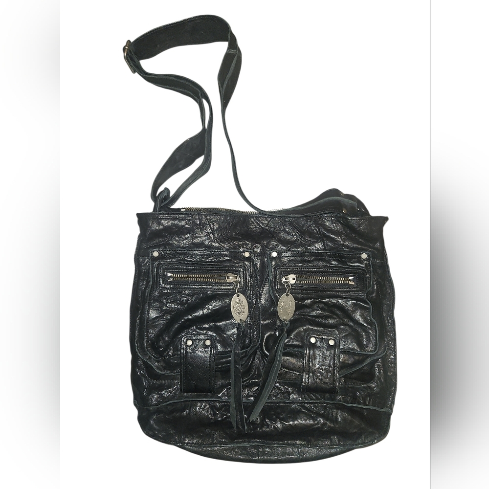 Juicy Couture Vintage Distressed Black Leather Satchel